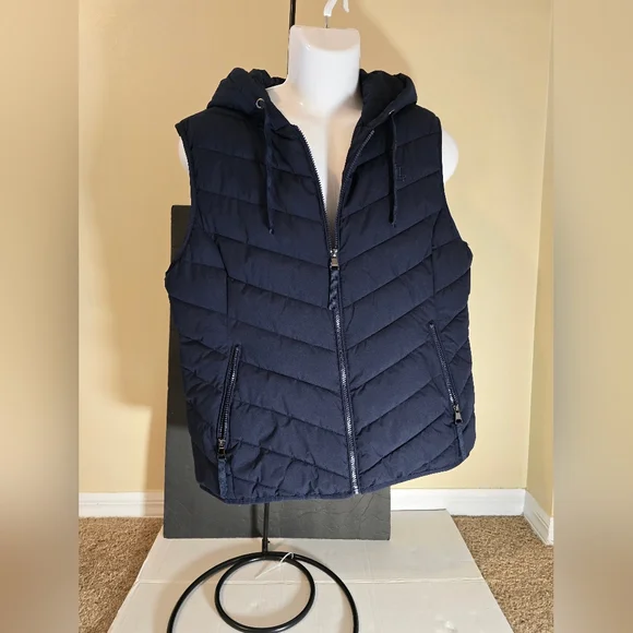 Lauren Ralph Lauren Hooded Puffer Vest Insulated Jacket Sz XL Navy Blue